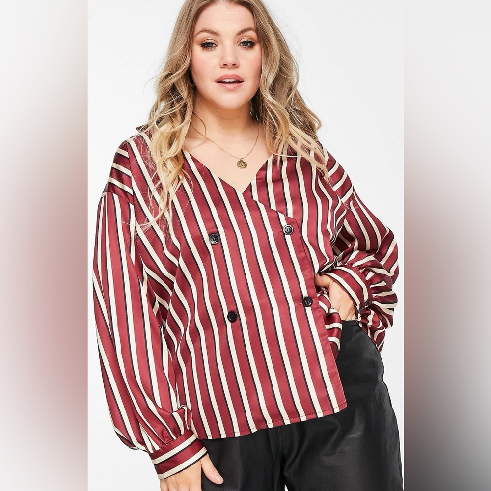 ASOS DESIGN CURVE SATIN WRAP TUX STRIPED SHIRT WORN ONCE